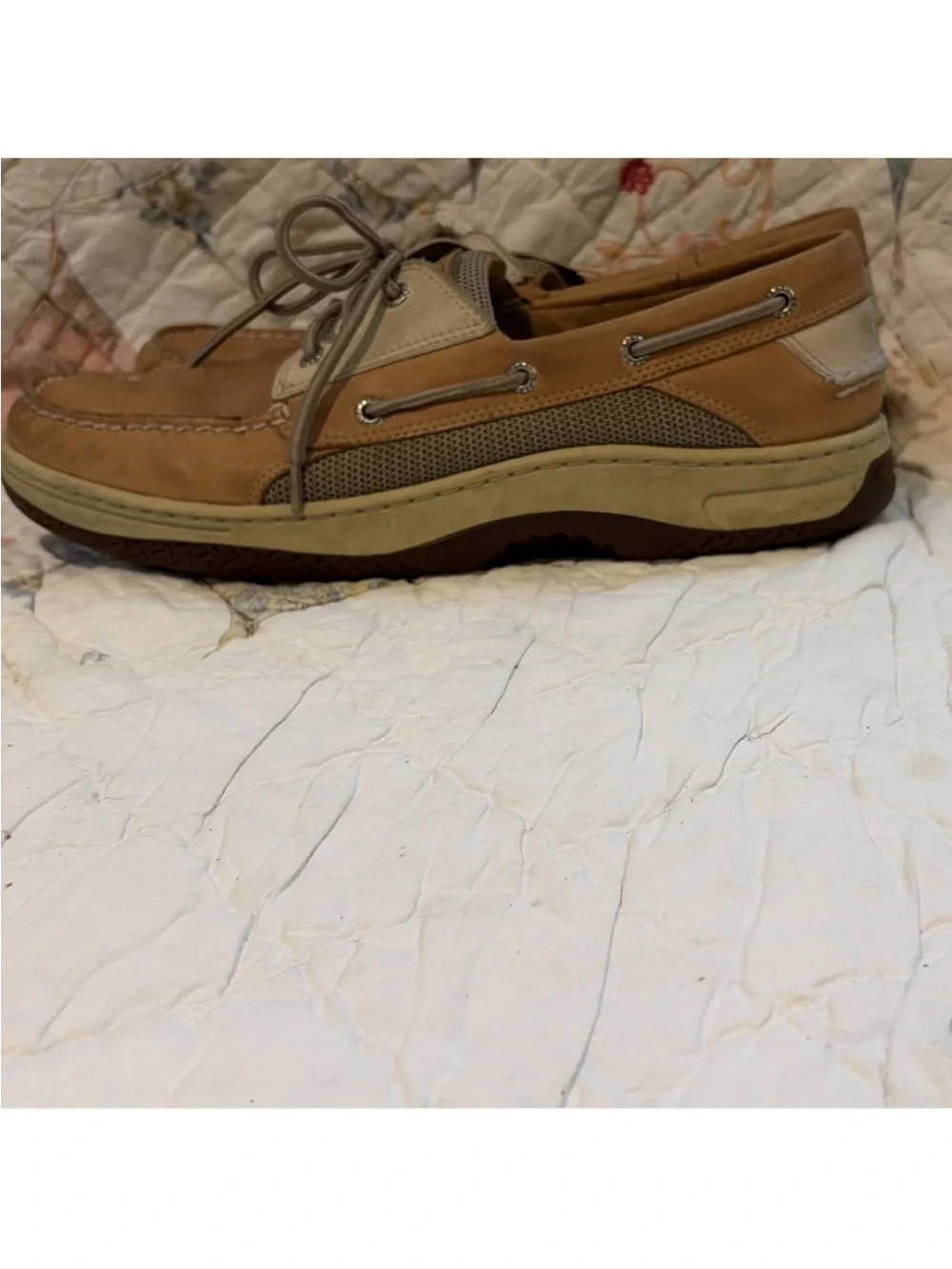 Sperry Top-Sider Men's Leather Mesh Boat Shoes Lace-Up Brown Beige 12 M